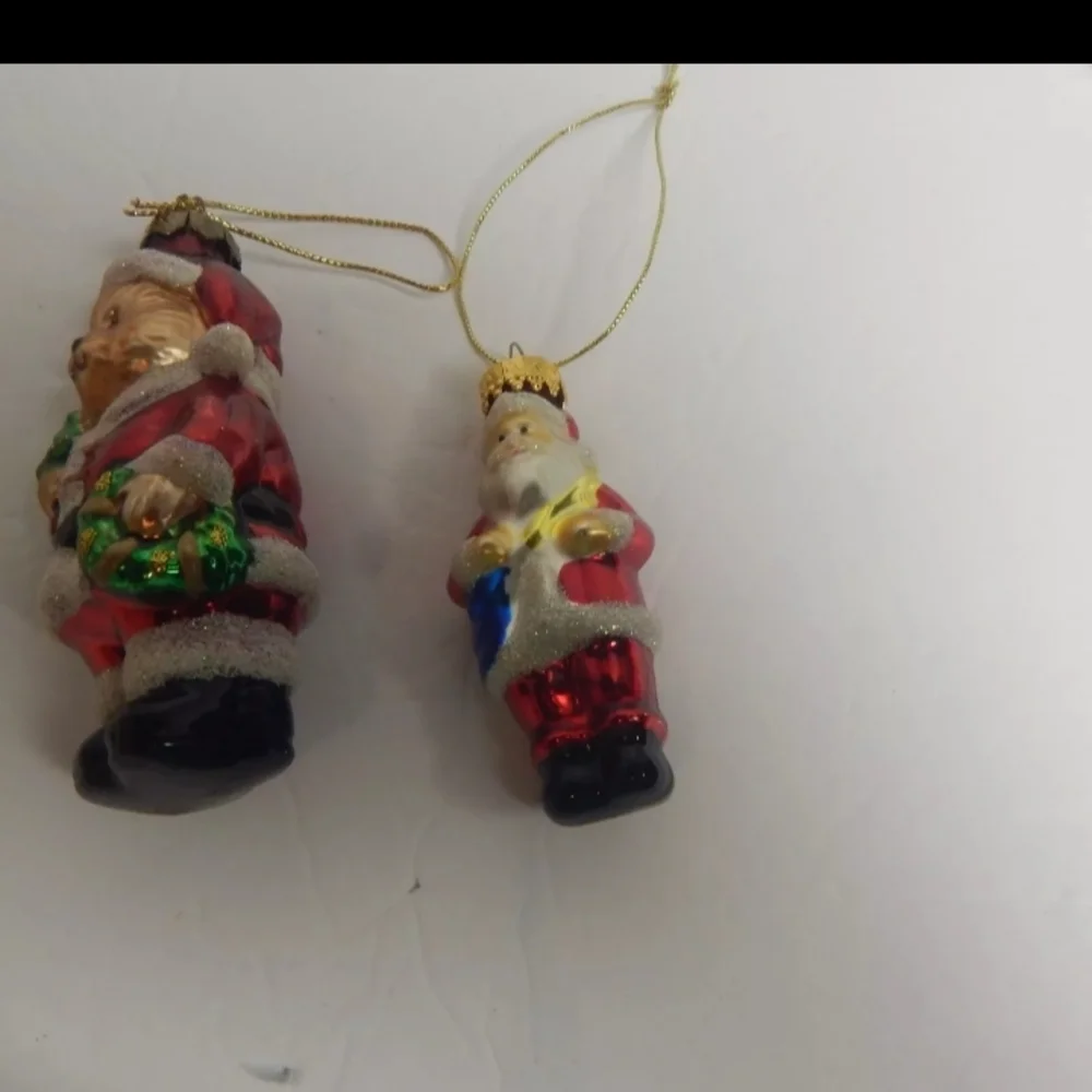 Hand Blown Glass Christmas Ornaments Lot of Two Santa and Santa Bear Glitter‎